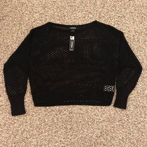 Express Black Open Stitch Dolman Sleeve Sweater
